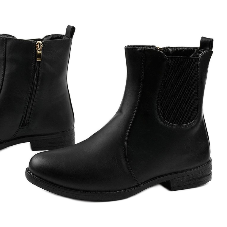 Black flat ankle boots with an elastic band and Trini zipper 1