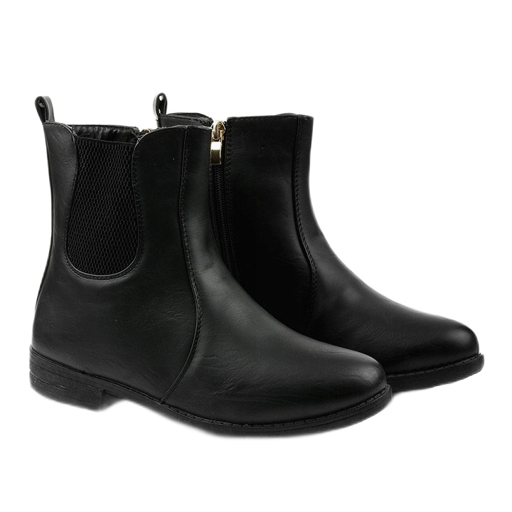 Black flat ankle boots with an elastic band and Trini zipper 2
