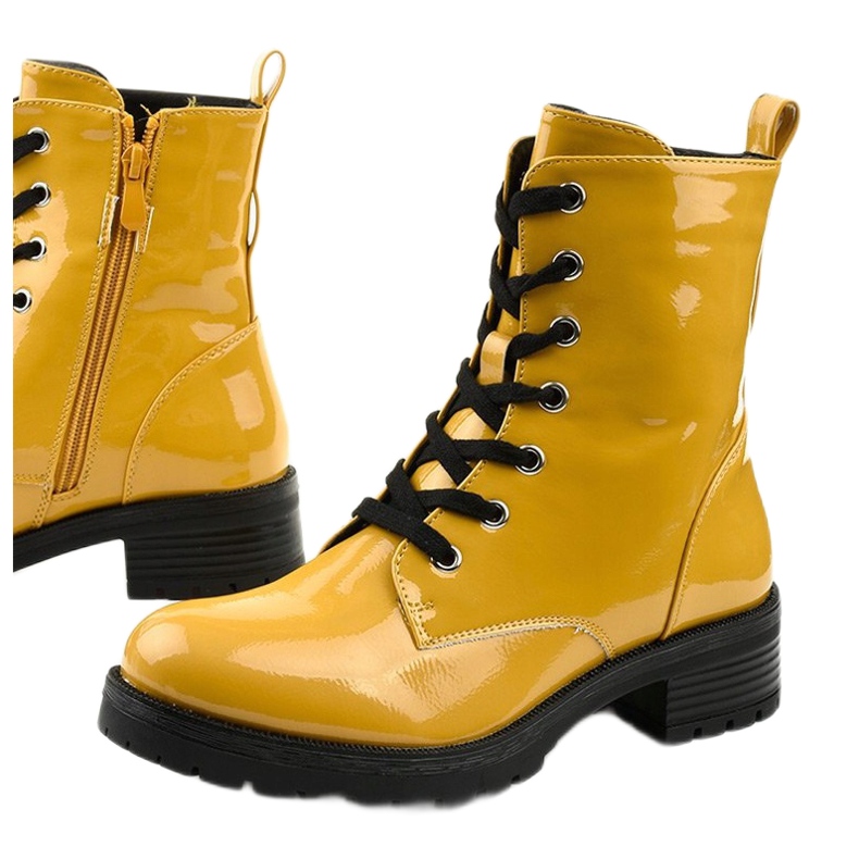 Yellow lacquered Slider boots 1
