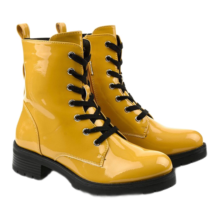 Yellow lacquered Slider boots 2