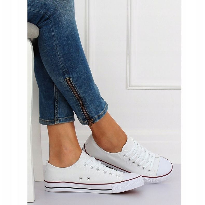 White classic women's sneakers JD05P WHITE / RED 2