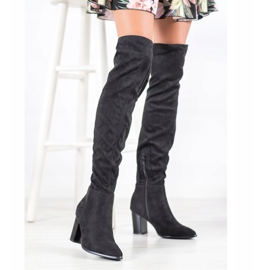 Thigh-high boots with decorative VINCEZA heel black 1