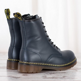 Leather Combat Boots With MCKEY Zipper navy blue 1