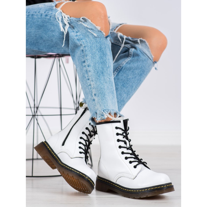 Leather Combat Boots With MCKEY Zipper white black 1