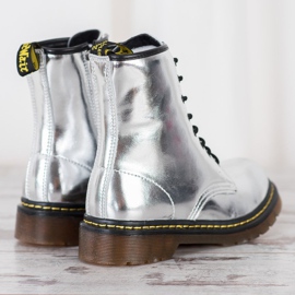 Leather Combat Boots With MCKEY Zipper silver 1
