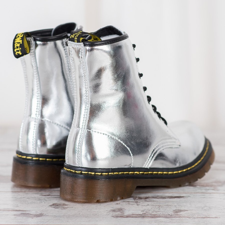 Leather Combat Boots With MCKEY Zipper silver 1