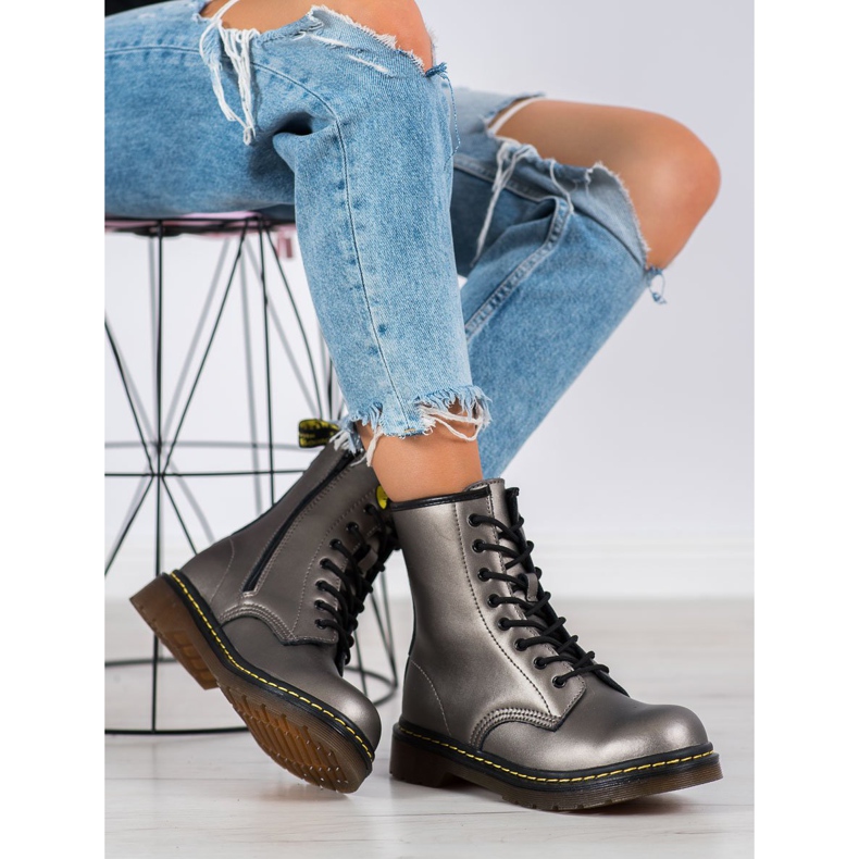Leather Combat Boots With MCKEY Zipper silver 1