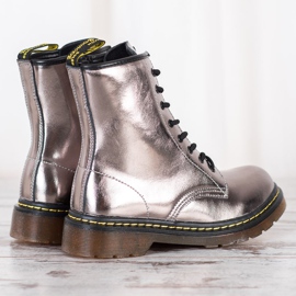 Leather Combat Boots With MCKEY Zipper silver 1