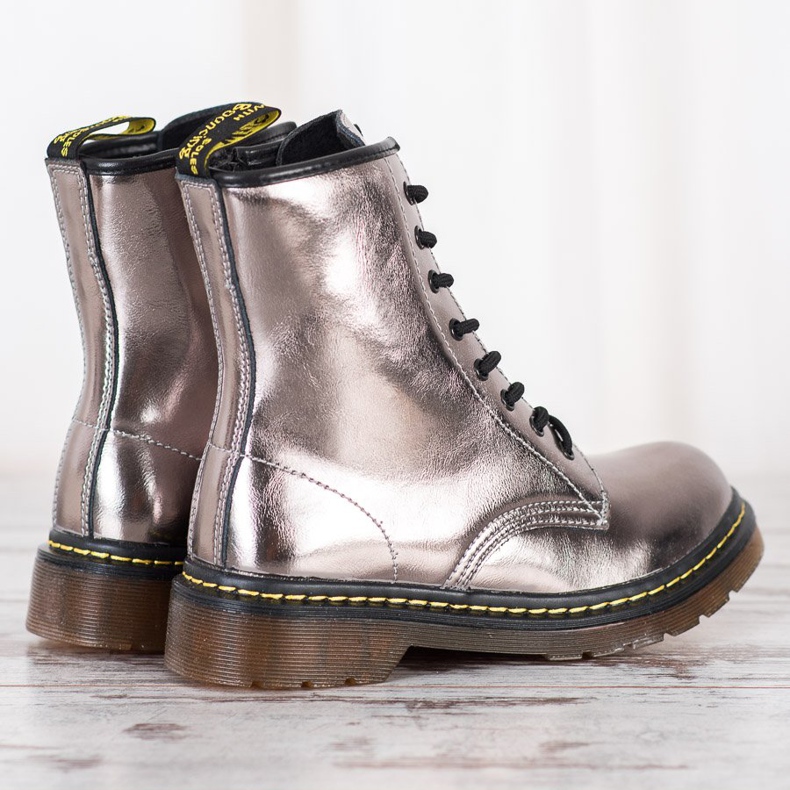 Leather Combat Boots With MCKEY Zipper silver 1