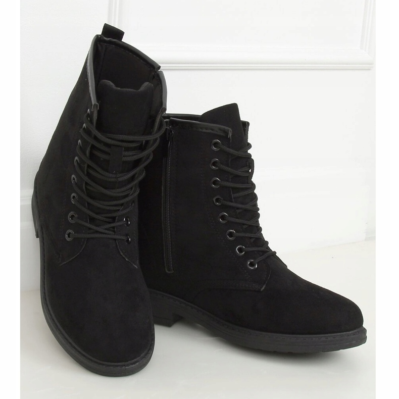 Black lace-up boots E2002 Black 1