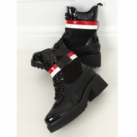 Black lace-up women's boots NS086 Black white red 2 Black lace-up women's boots NS086 Black white red 2