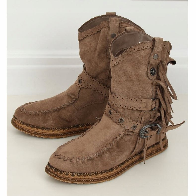 Boho style boots in beige ST-17P Khaki 1