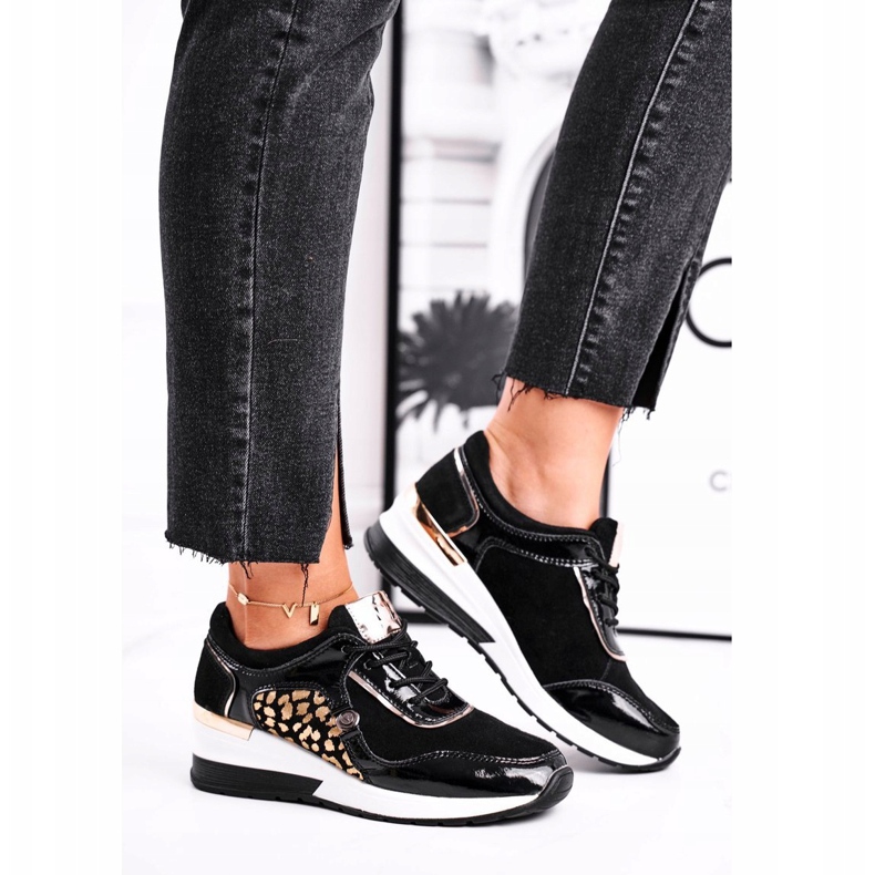 Vinceza Women's Sport Shoes Sneakers Black Leather 21-7778 1