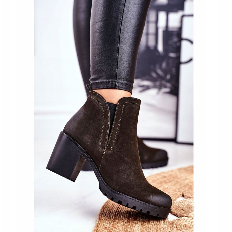 S.Barski Women's Boots On Heel Warm Khaki Veronica brown 1