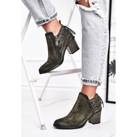 Women's Boots On Heel Maciejka Spring Leather Olive 04812-24 green 2