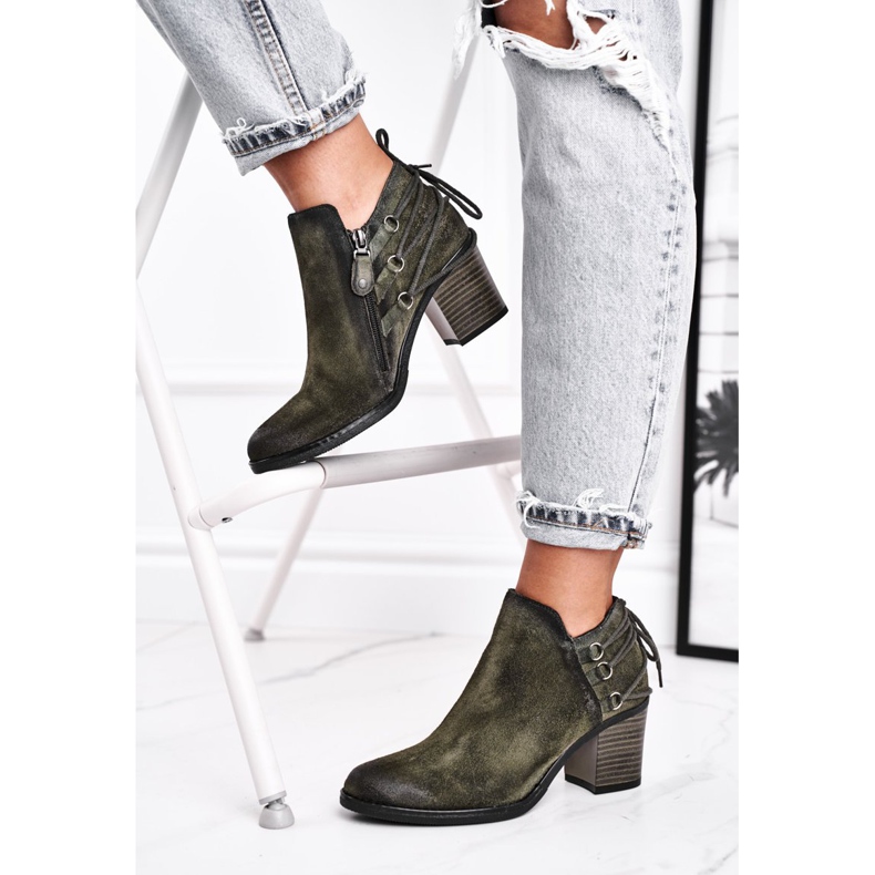 Women's Boots On Heel Maciejka Spring Leather Olive 04812-24 green 2