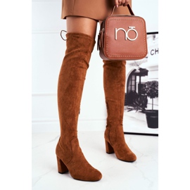 Mulanka Women's Suede Boots On A Heel Camel Highso brown 1