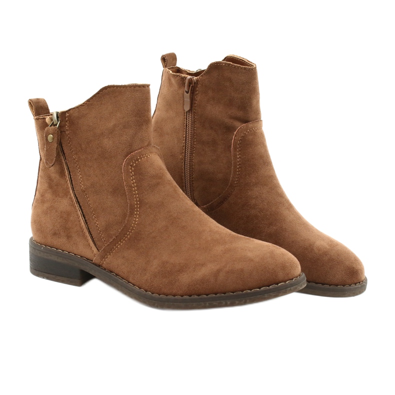 Evento Camel suede ankle boots with zippers brown 4