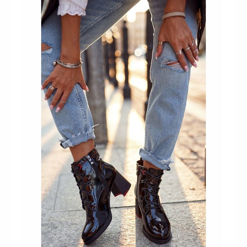 S.Barski Women's Boots On Heel Lacquered Black Do It Better 2