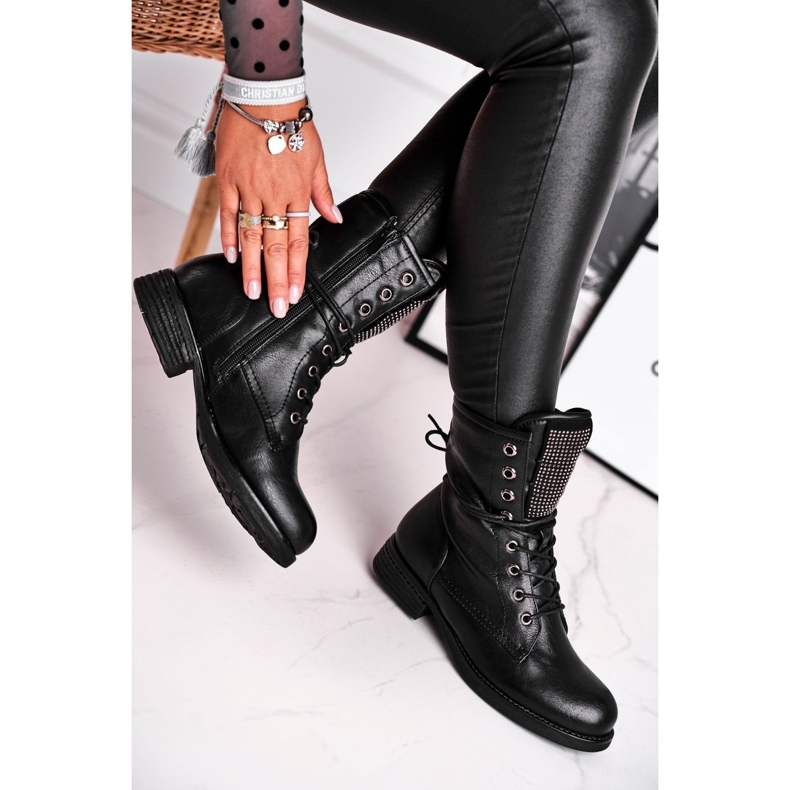 Women's Boots Warm Workers With Cubic Zirconia Black Seven Days 1