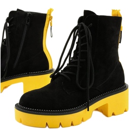 Black suede Centrifugal lace-up ankle boots yellow 1