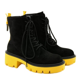 Black suede Centrifugal lace-up ankle boots yellow 2