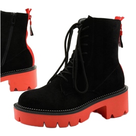 Black suede Centrifugal lace-up ankle boots orange 1