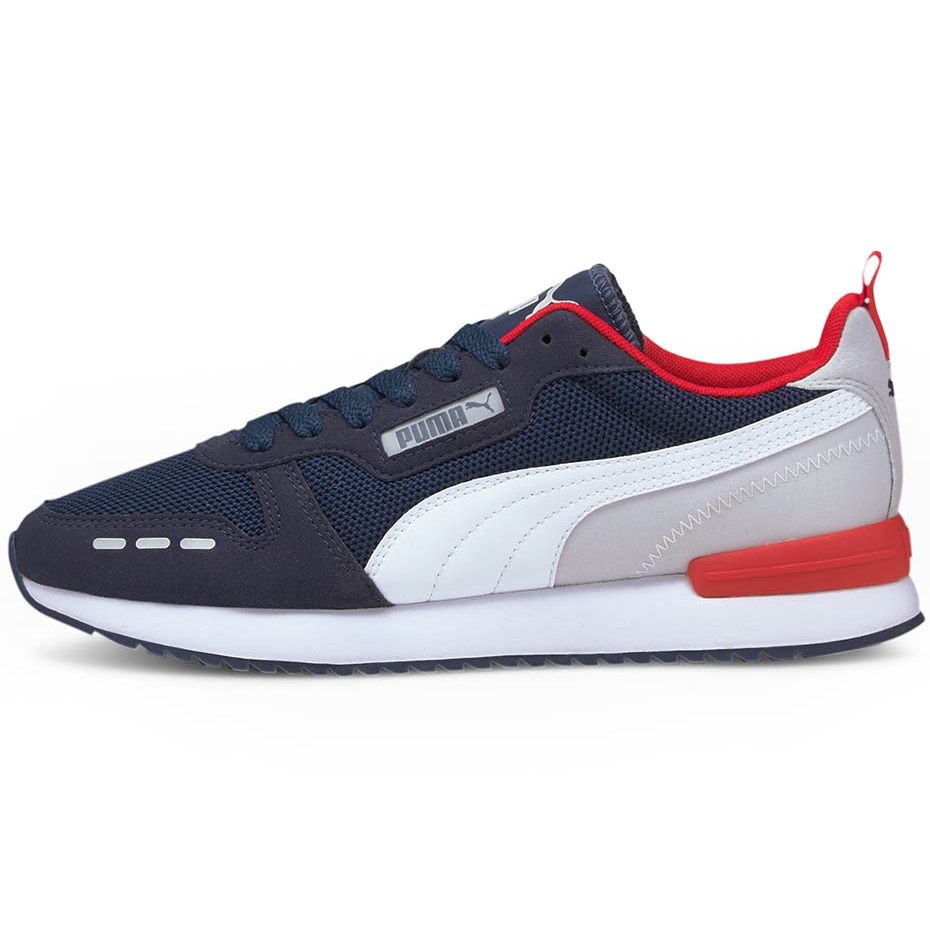 navy blue and white pumas