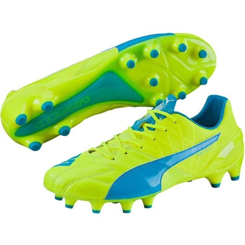 Football boots Puma Evo Speed ​​1.4 Lth Fg yellow-blue 103615 03 2