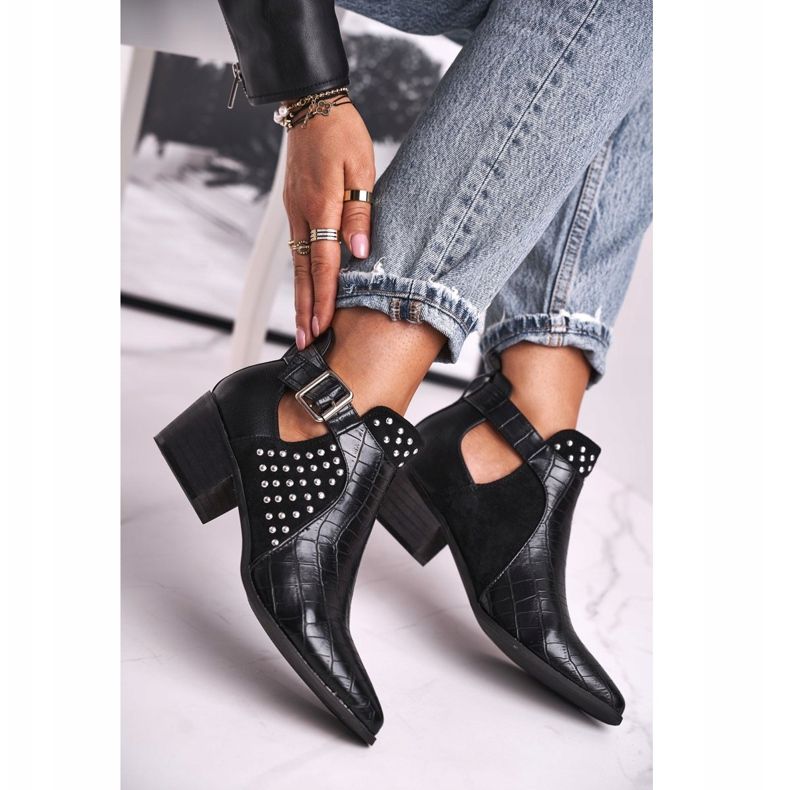 FB1 Women's Boots On High Heel Buckle Black Rontra 2