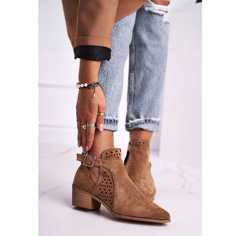 FB1 Women's Boots On High Heel Suede Buckle Camel Esen brown 1