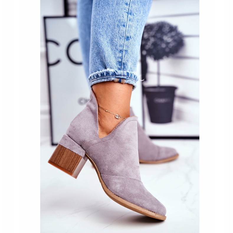 MSMG Women's boots on a high heel cut out gray mini meliori grey 3