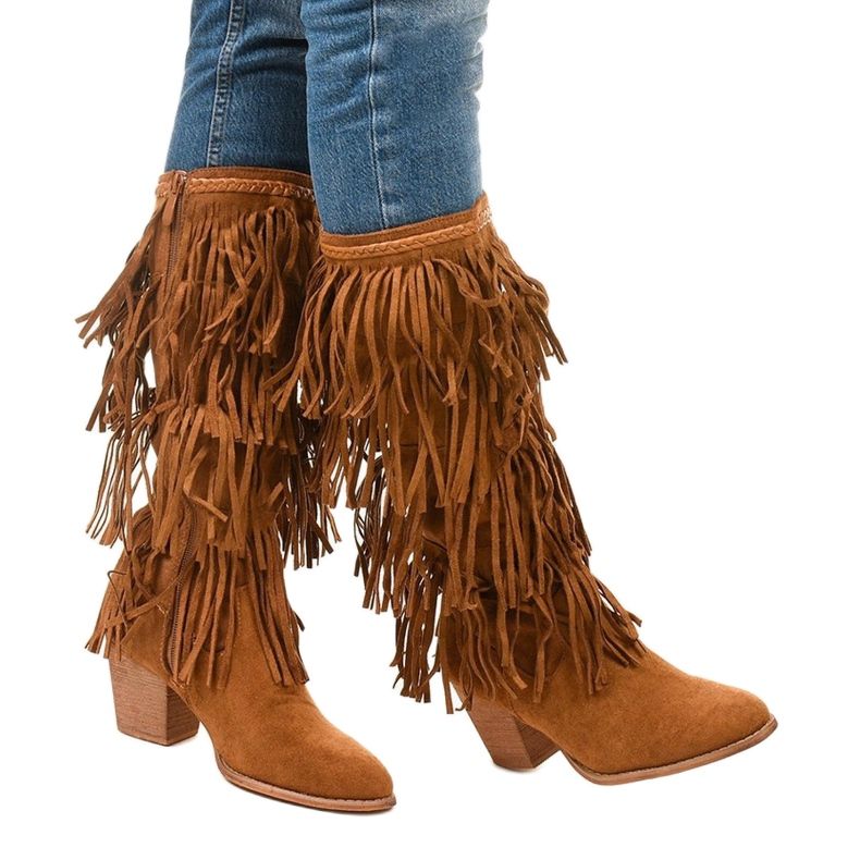 Camel suede cowboy boots Boho Wystila brown 1