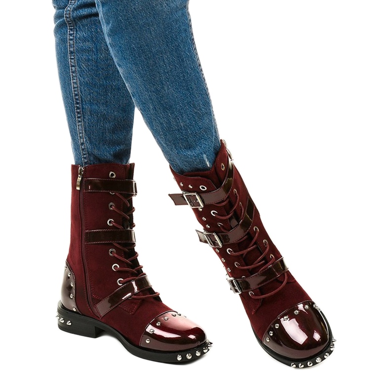 Maroon boots with Onreal studs red 1