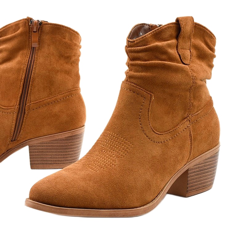 Brown suede cowboy boots with a Slatemark zipper 1