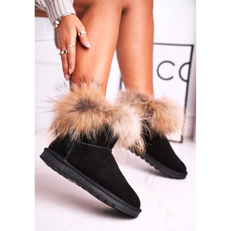 HAN Women's Mukluk Leather Snow Boots With Fur, Black 1