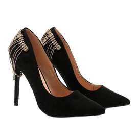 Black suede-like pumps on a Silvermore heel 1