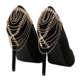 Black suede-like pumps on a Silvermore heel 2