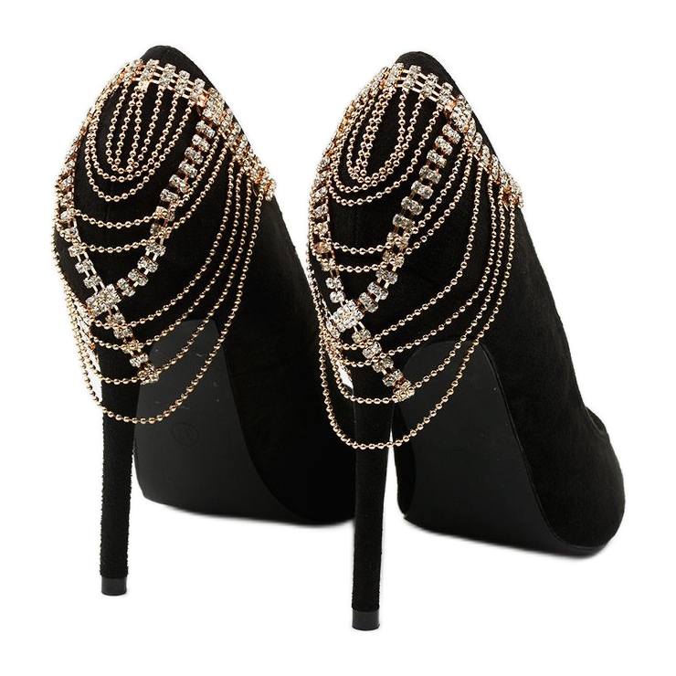 Black suede-like pumps on a Silvermore heel 2