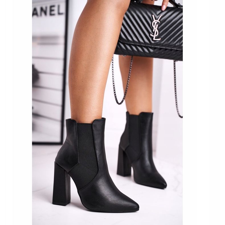 FG1 Women's Boots On A Heel With Cuffs Black Good Vibes 1