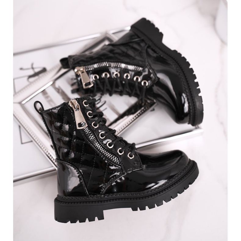 FRROCK Children's Boots Warmed With Fur, Lacquered Black Say You 1