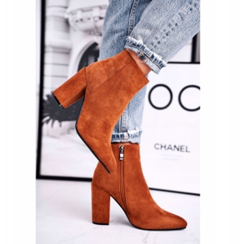 FW1 Women's boots on a heel Suede Camel Sharks brown 2