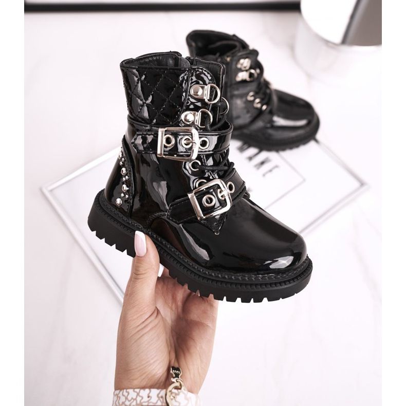 FRROCK Children's Boots Warmed With Fur, Lacquered Black Dolly 1