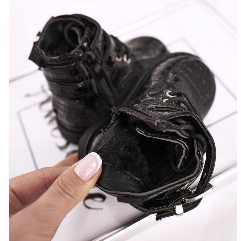 FRROCK Children's Boots Warmed With Fur, Lacquered Black Valentina 1