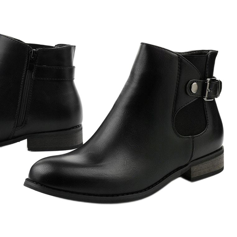 Black flat ankle boots with an elastic band and a zipper 20Y8035-1 1