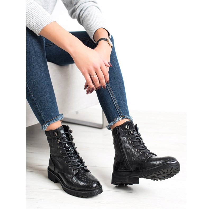 SHELOVET Lace-up boots with a pattern black 2