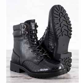 SHELOVET Lace-up boots with a pattern black 1