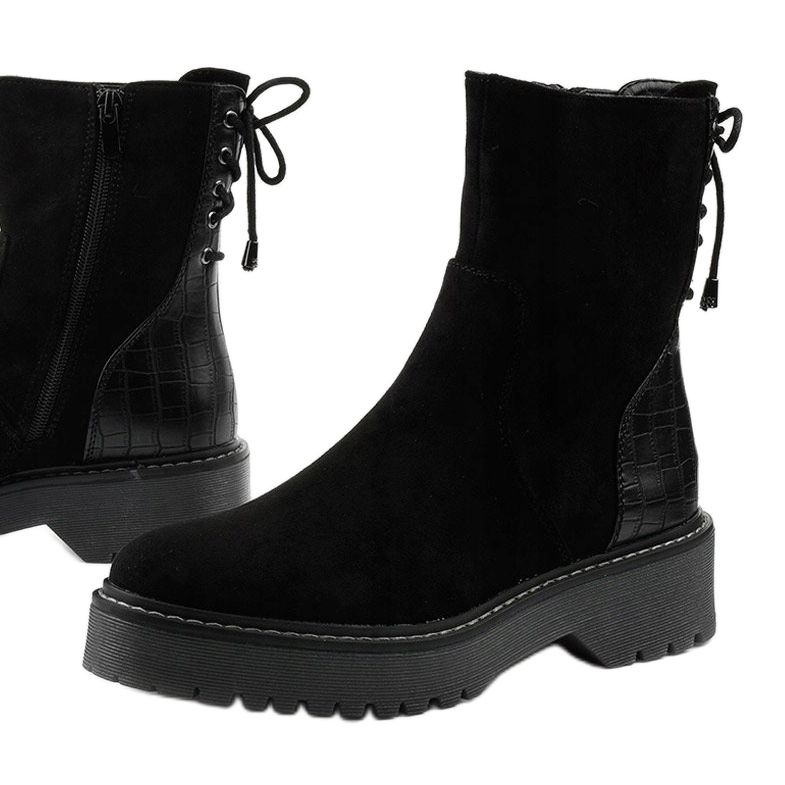 Black suede-like ankle boots with a zipper from Nemororia 1