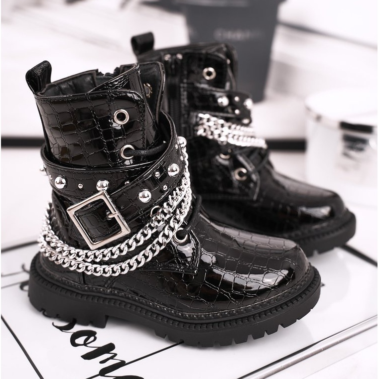 FRROCK Children's Boots Warmed With Fur, Lacquered Black Dolly 1