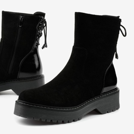 Black suede-like ankle boots with a Keensallow zipper 1